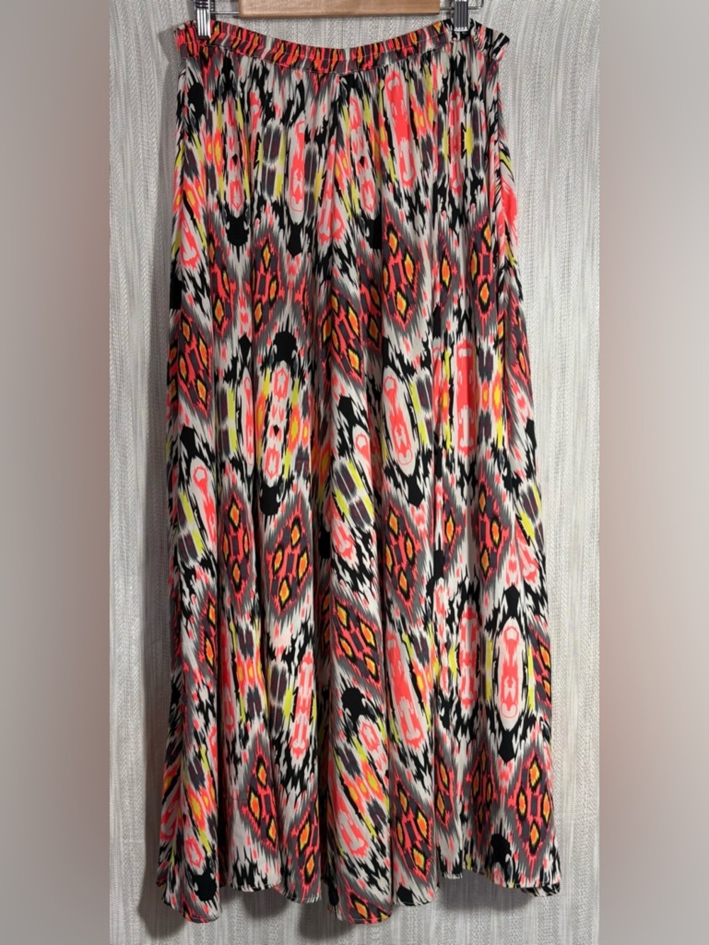 Magic Coral, Black & Yellow Ikat Print Maxi Skirt